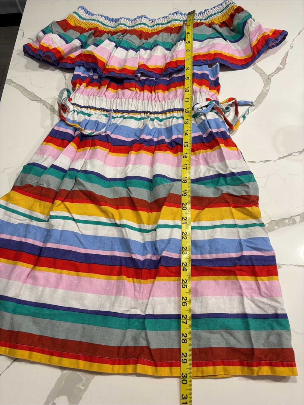 4Our Dreamers Anthropologie Women’s Multicolor Off the Shoulder Striped Dress XS - Picture 16 of 16